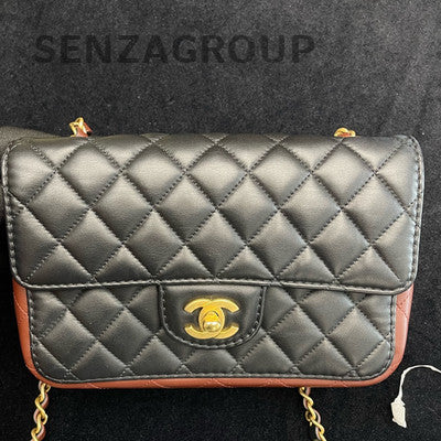 Chanel Red & Black Quilted Classic Flap Bag with Gold Chain