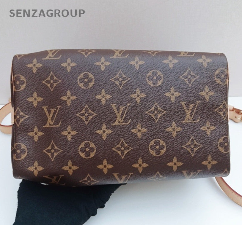 Louis Vuitton Speedy25 Monogram Top Handle Bag Crossbody Brown Gold Women