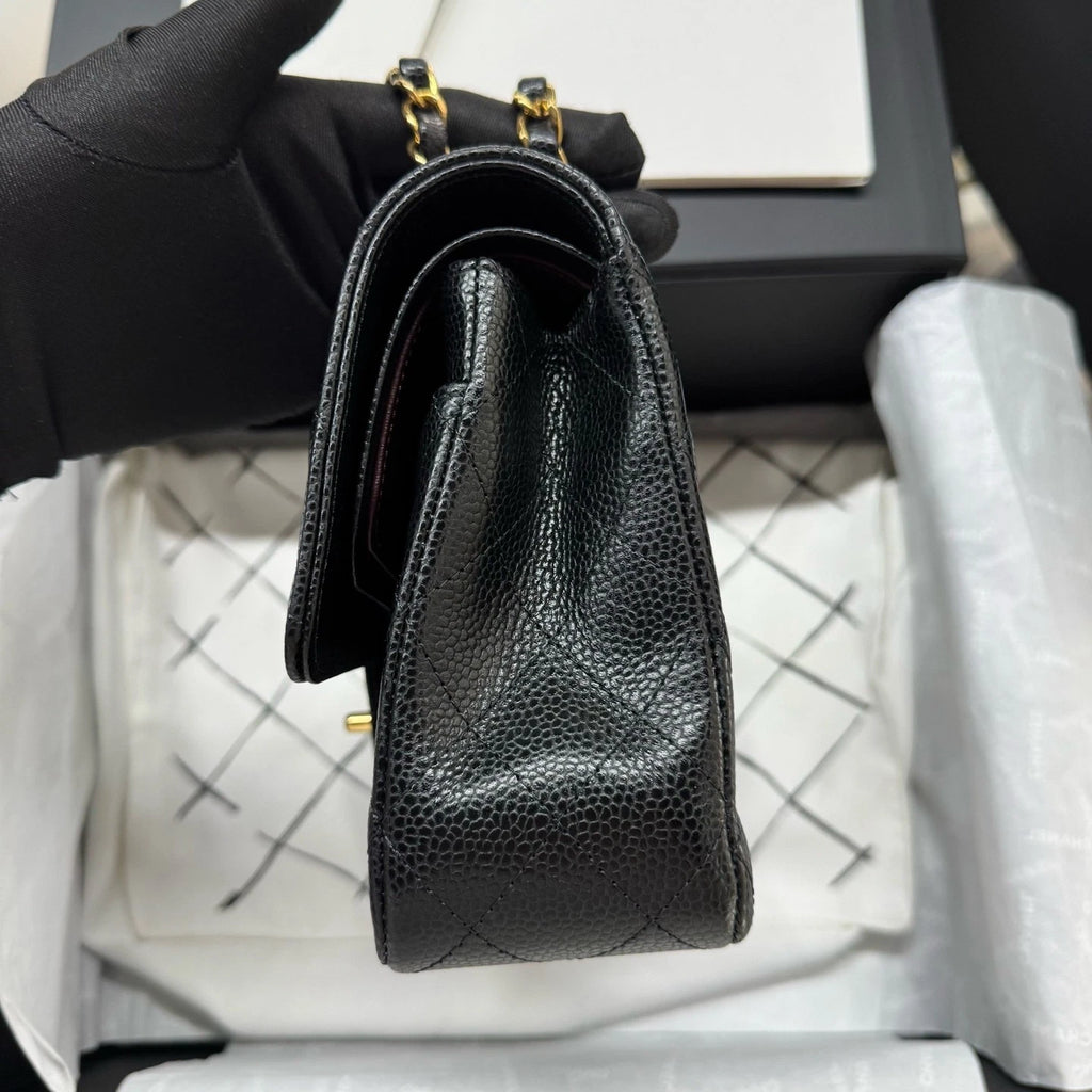 CHANEL CF Medium Black Gold Caviar Leather Shoulder Bag For Women