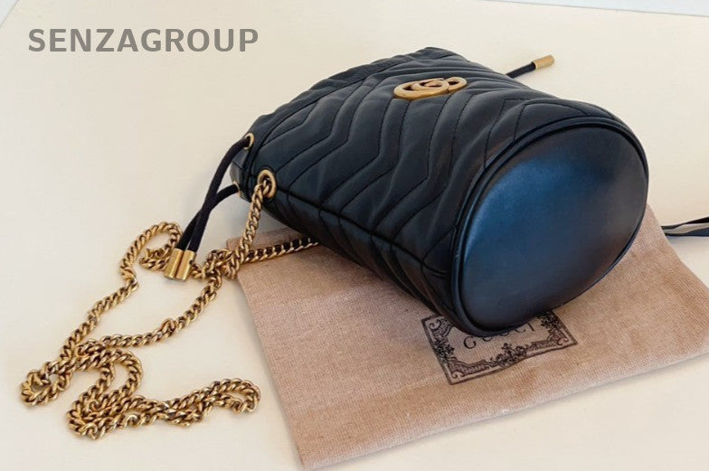 GUCCI GG Marmont mini Bucket Drawstring Chain Shoulder bag Crossbody Women Black