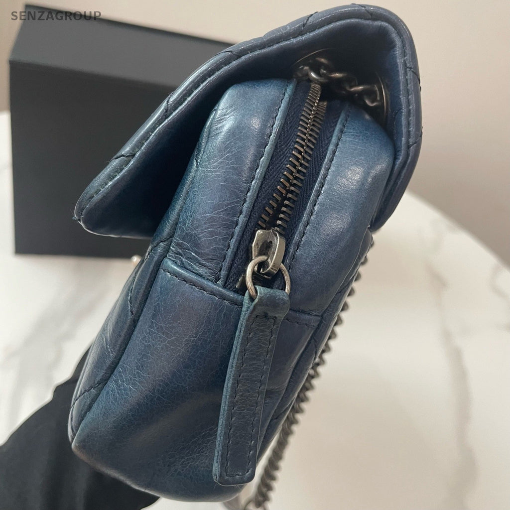 CHANEL Classic Flap Vintage Diamond Pattern Chain Shoulder bag Blue Silver