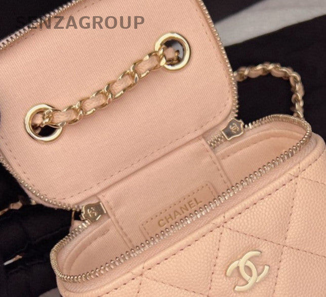 Chanel Diamond Chain Shoulder Bag Crossbody Pink Gold Used Women Classic