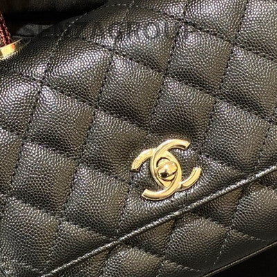 Chanel Black Gold Coco Handle Mini Quilted Handbag Classic Women's