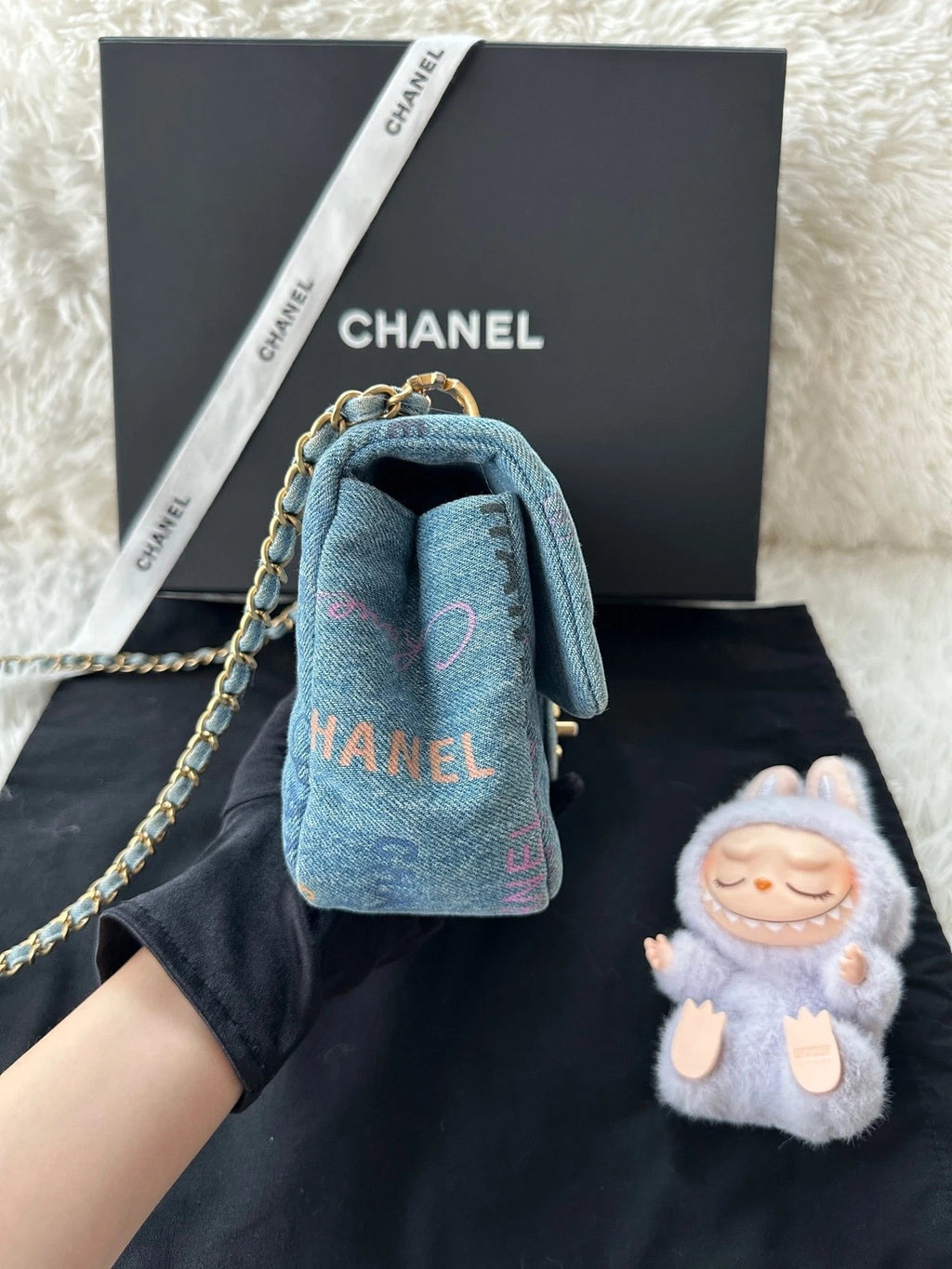 CHANEL CF Mini Graffiti Denim Crossbody Bag For Women