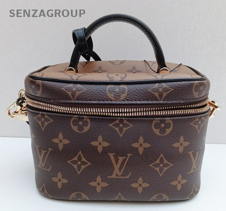 Louis Vuitton Monogram Chain Crossbody Top Handle Bag Brown Gold Women Classic