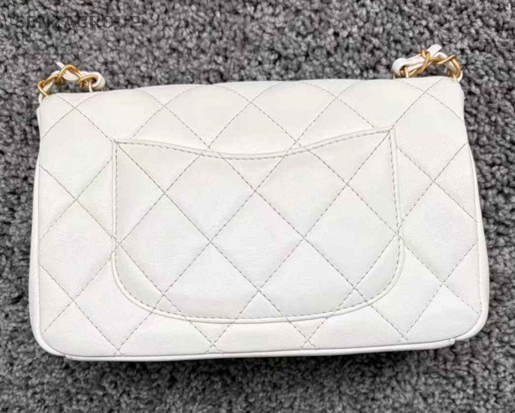 Chanel Chain Diamond Shoulder Bag Crossbody White Gold Diamond Women Classic