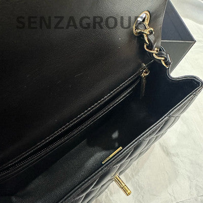 Chanel CF Mini Black Gold Lambskin Quilted Chain Crossbody Bag