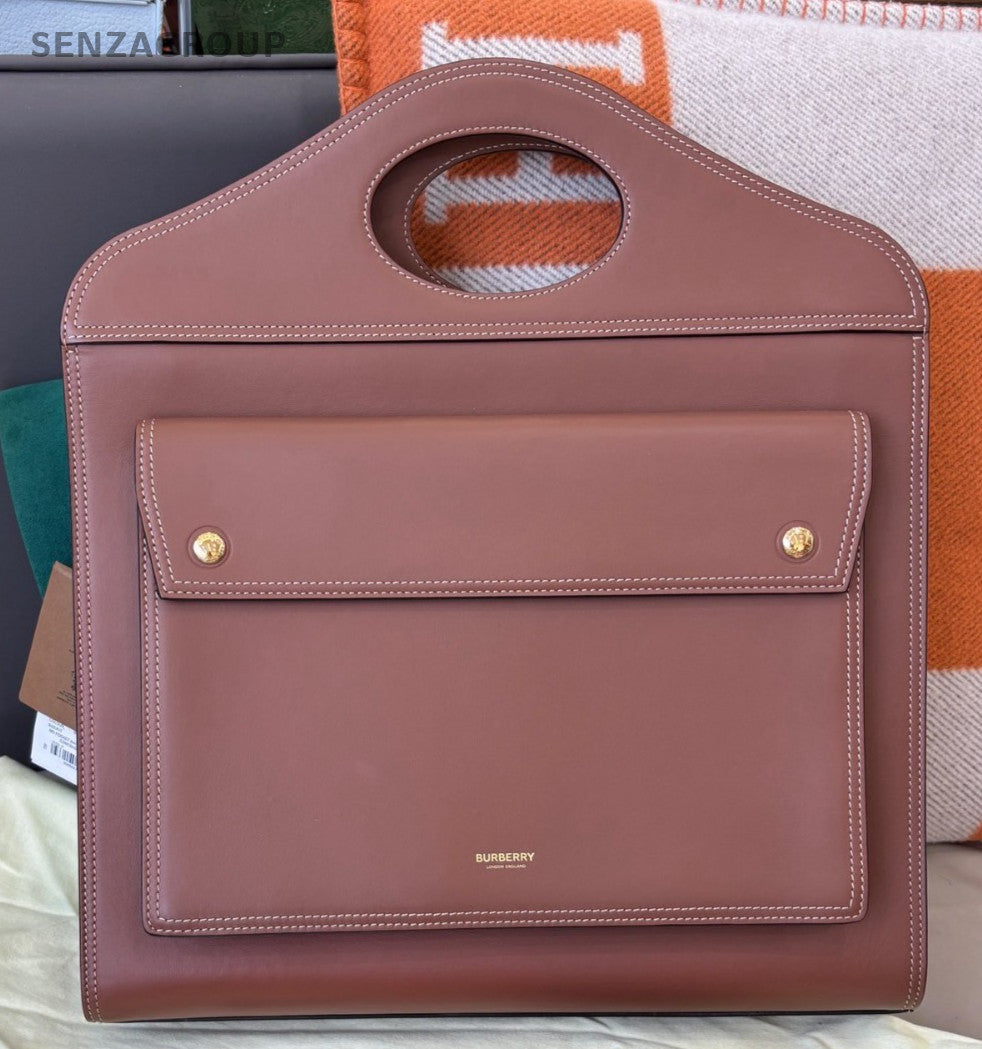 Burberry Pocket Bag 2Way Top Handle Bag Crossbody Brown Gold Women Classic