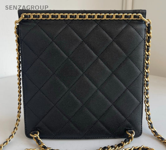 Chanel 23A Diamond Calfskin Chain Backpack Black Gold Women Classic Fashion