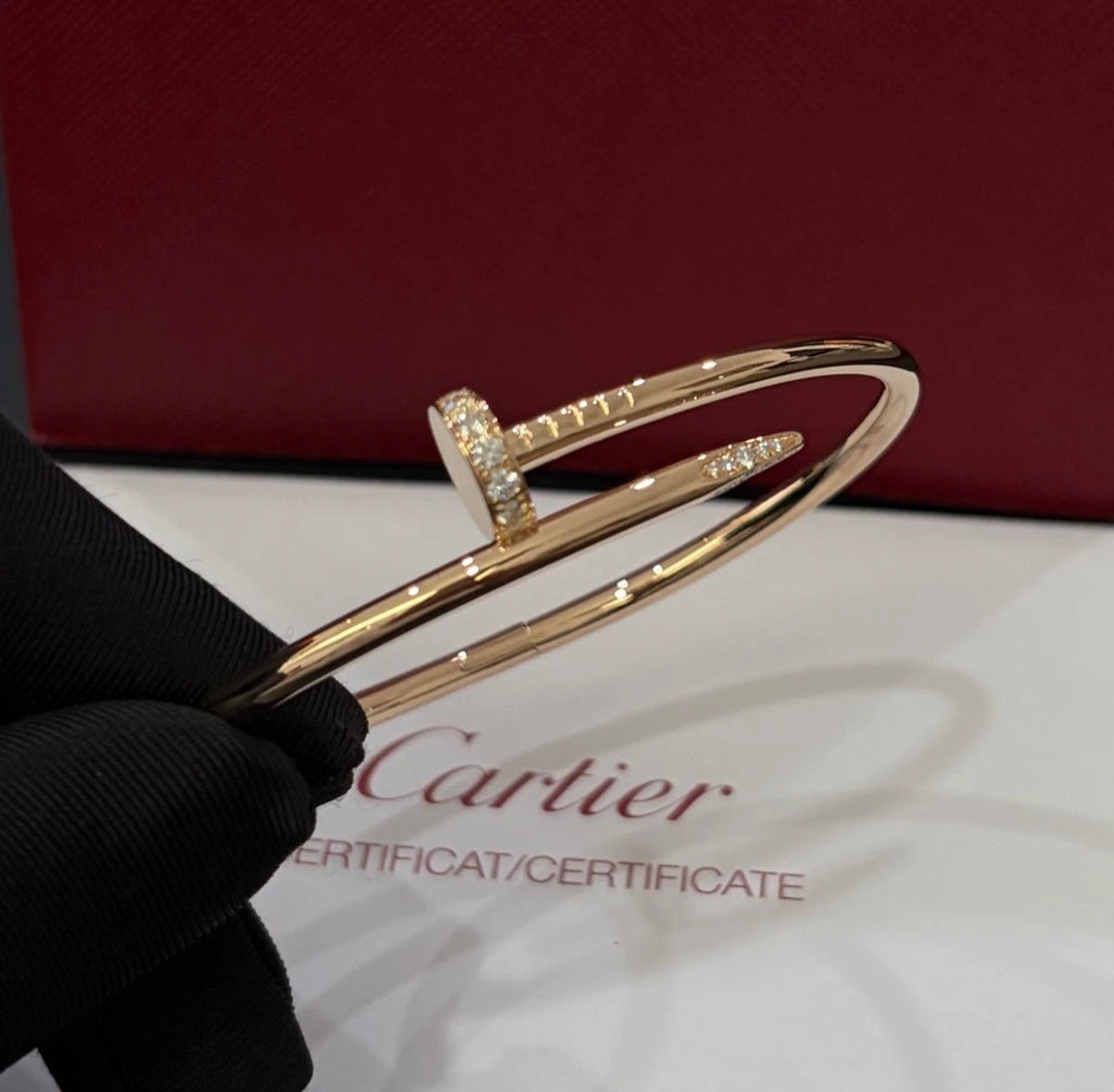 Cartier Juste Un Clou 18k Rose Gold Wide Bangle Bracelet Diamonds Size18