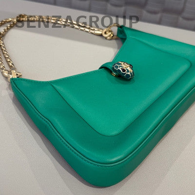 Bvlgari Serpenti Baia Hobo Chain Shoulder Bag Green Gold Clasp