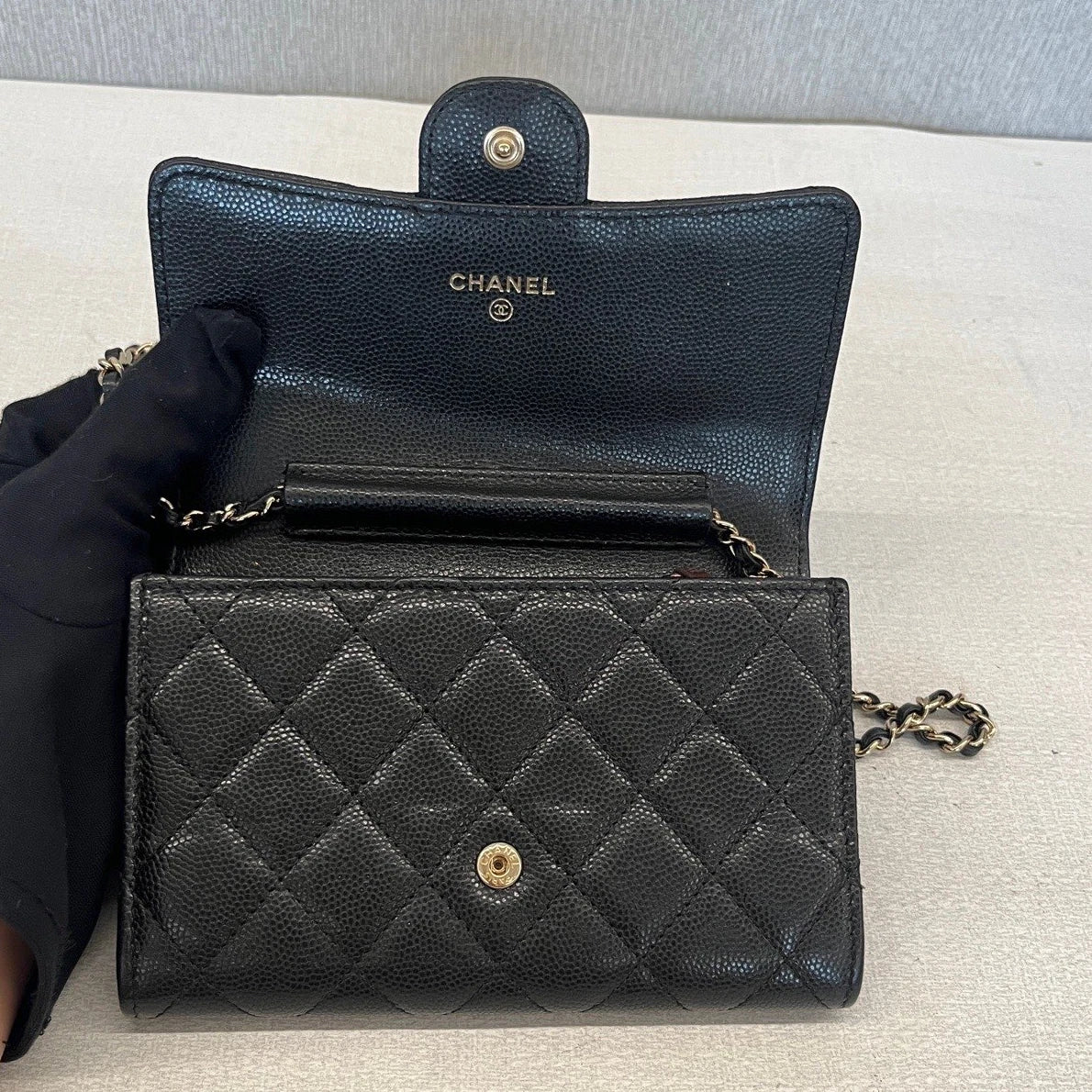 Chanel Classic Flap Calfskin Diamond Gold Chain Black Shoulder Bag Crossbody
