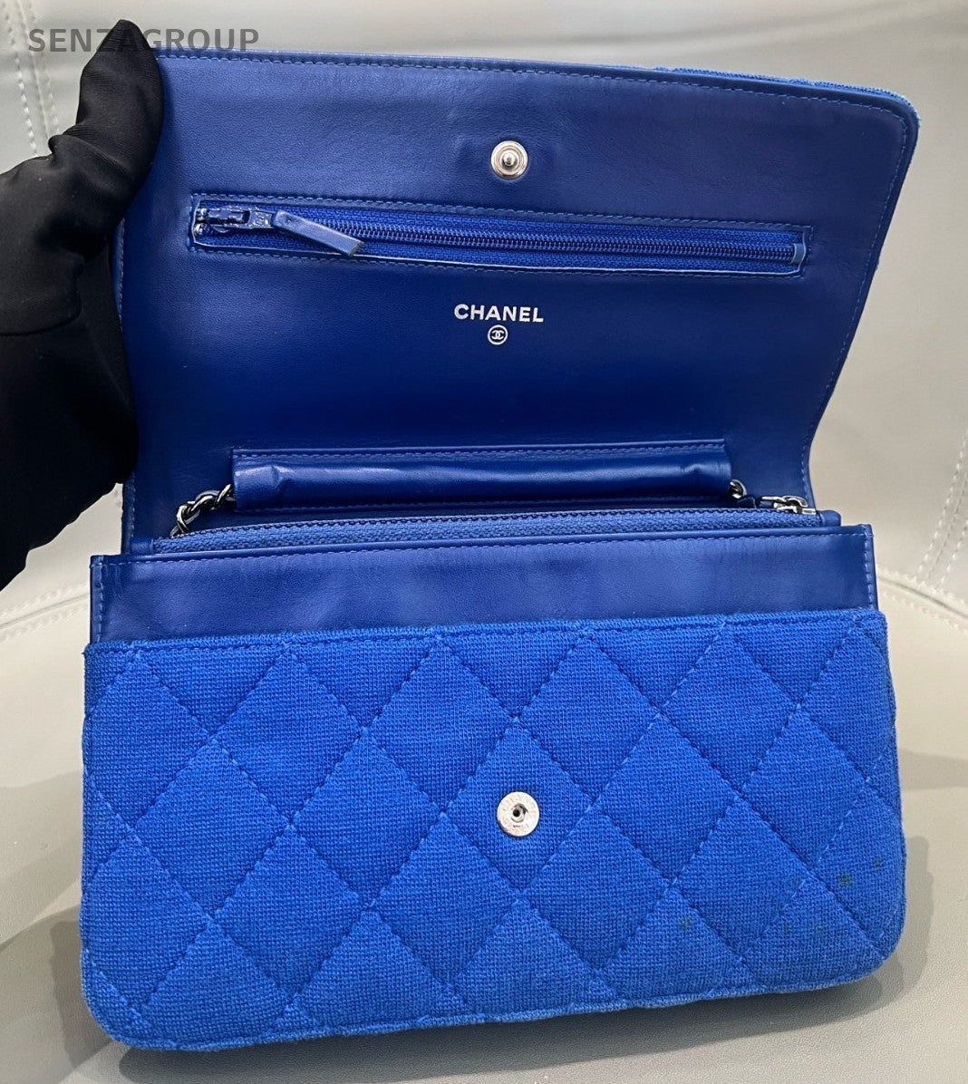 Chanel 2.55 WOC Chain Shoulder Bag Crossbody Blue Silver Women Classic