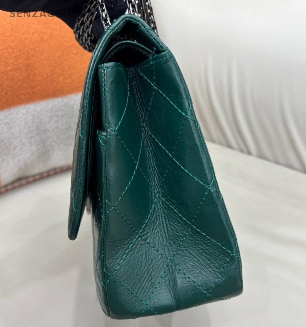 Chanel Diamond GM Chain Shoulder Bag Green Silver Used Women Classic