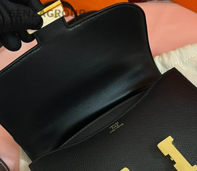 Hermes Constance Epsom Leather 2Way Shoulder Bag Crossbody Black Gold Women