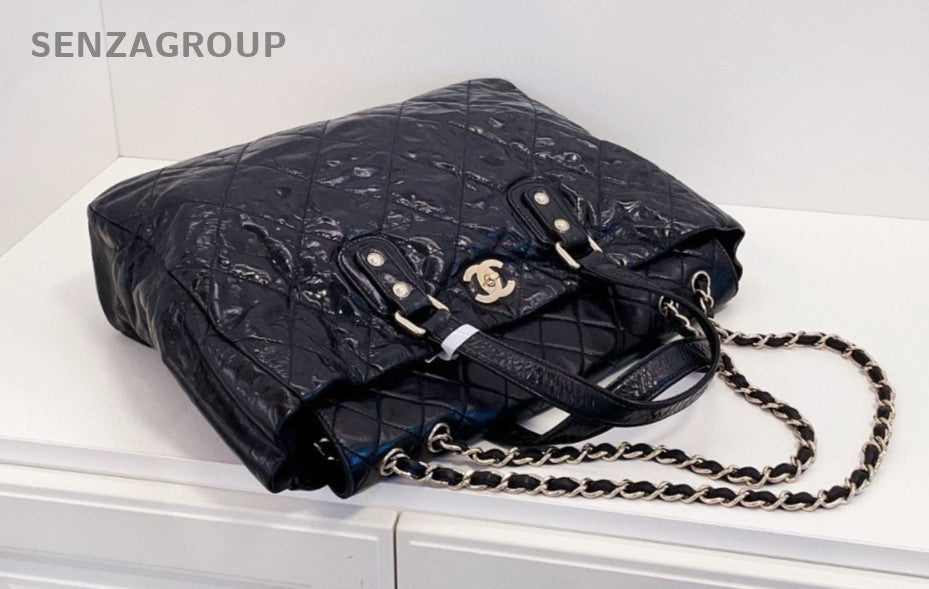 CHANEL Hobo Oil waxed leather Tote 2WAY Chain Shoulder Handbag Black Women