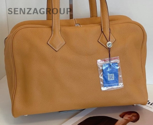 Hermes Victoria Togo Leather Shoulder Bag Yellow Silver Women Classic