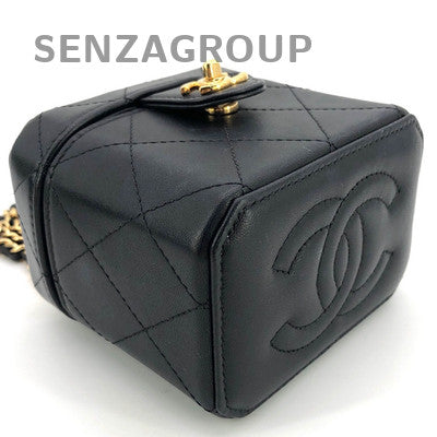 Chanel Quilted Black Gold Vanity Case Chain Shoulder Crossbody Bag
