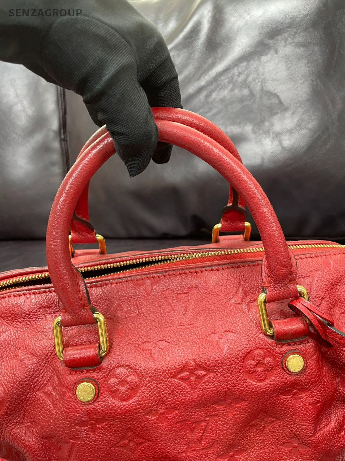 Louis Vuitton Monogram Empreinte Speedy25 Top Handle Bag Crossbody Red Women