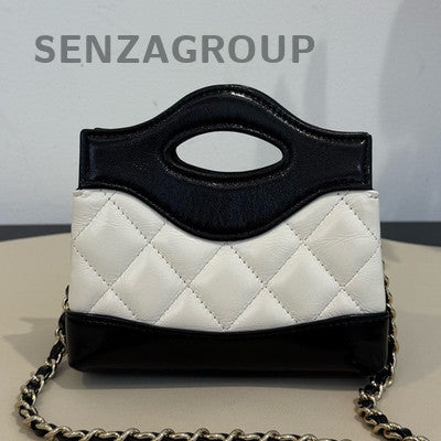 Chanel Black White Mini Quilted Flap Bag Gold Hardware Classic Women