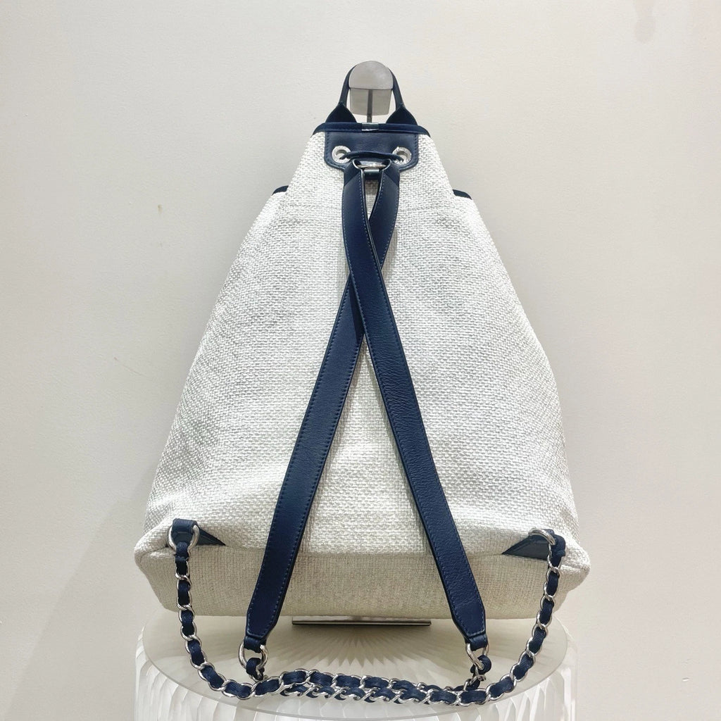 Chanel Beach Bag GM Backpack White Silver Used Women Classic