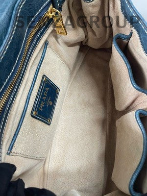 Prada Nylon Chain Shoulder Bag Blue Gold Hardware Women's Fashion