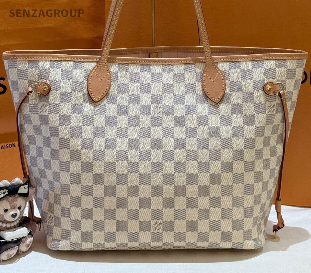 Louis Vuitton Neverfull MM White Damier Tote Shoulder Bag Women Classic