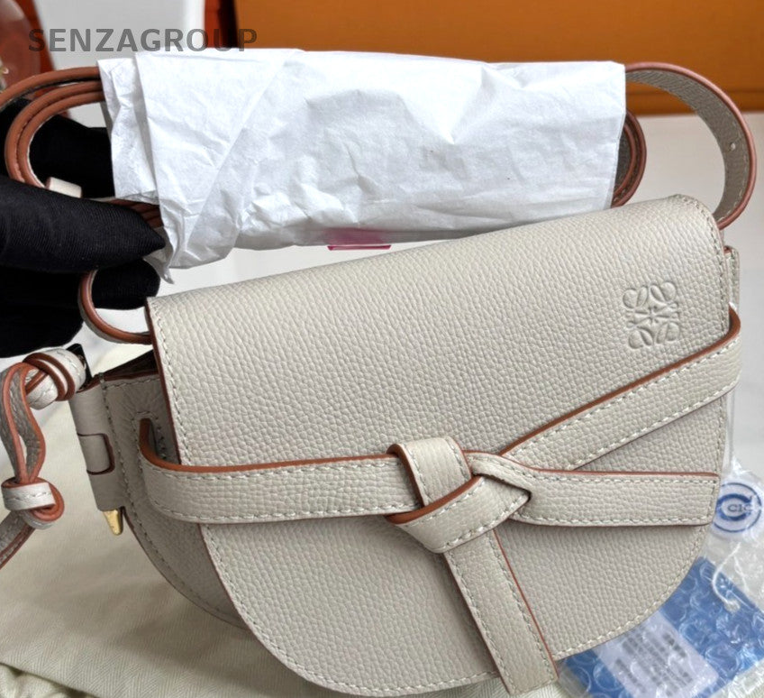 Loewe Mini Gate Calfskin Shoulder Crossbody Bag Oatmeal Women