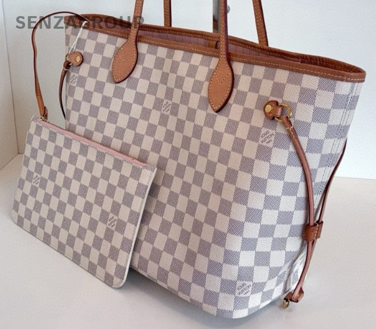 Louis Vuitton Neverfull MM Daimer Shoulder bag White Pink Women Classic
