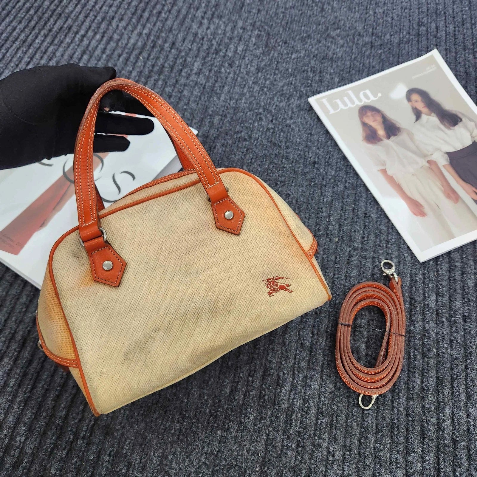 Burberry Vintage Orange Canvas Mini Bowling Bag For Women