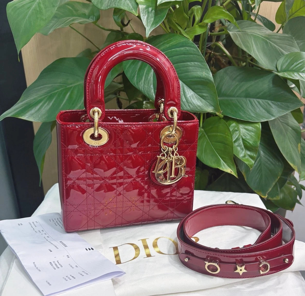 Dior Lady Dior Red Shoulder Bag Top Handle Excellent