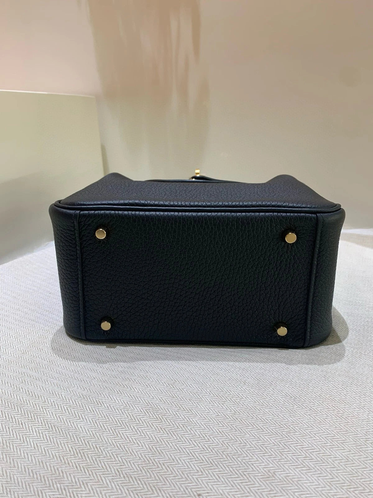 Hermes Mini Lindy Black Gold TC Leather Top Handle Bag For Women