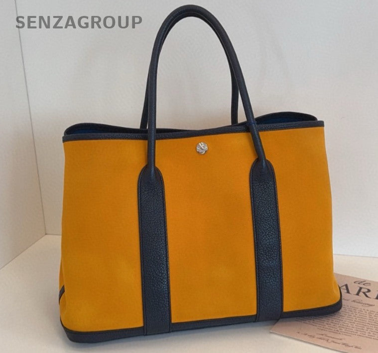Hermes Garden Party36 Top Handle Bag Yellow Blue Silver Used Women Classic