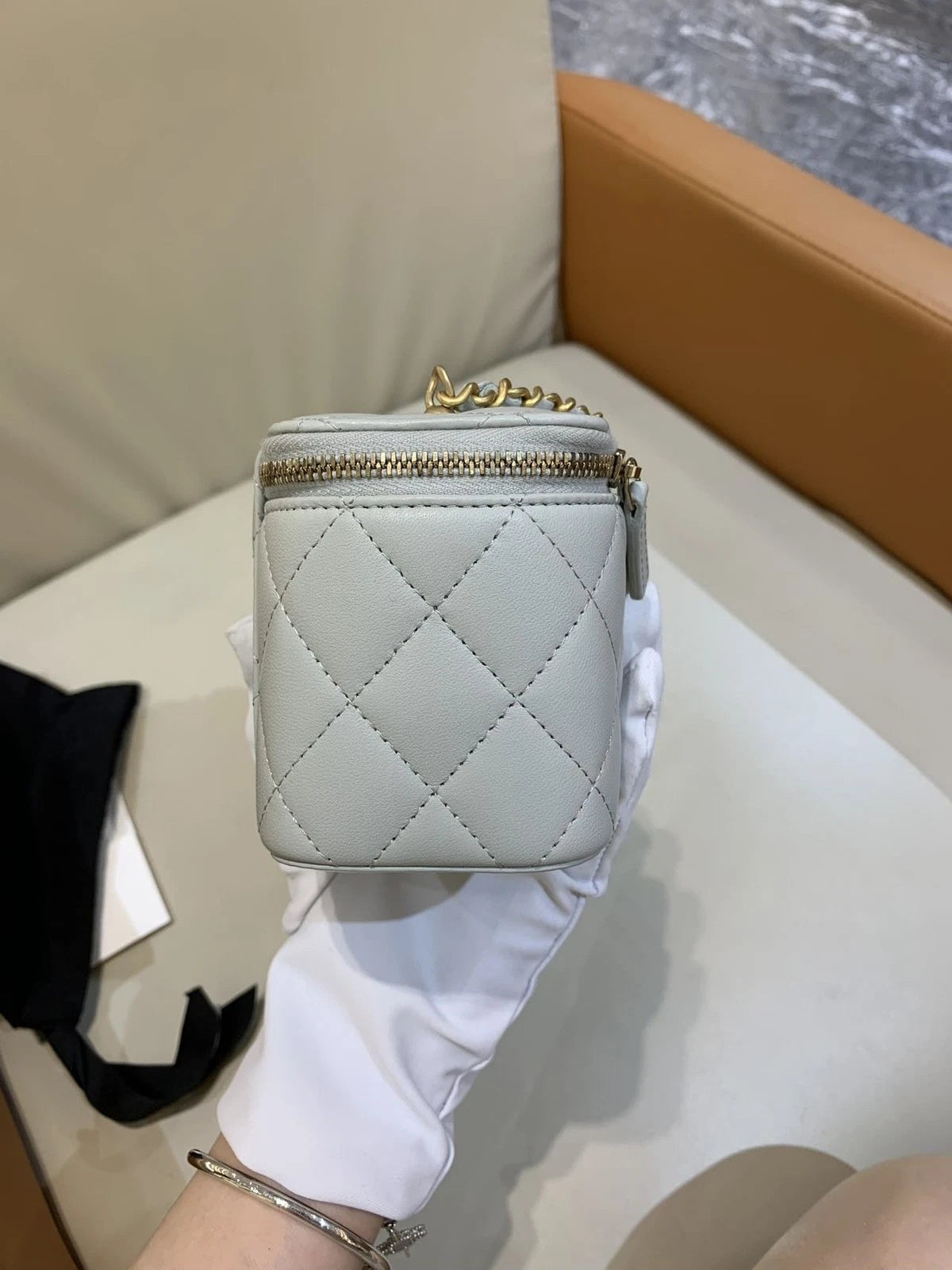 CHANEL Light Gray Gold Ball Mini Box Bag For Women