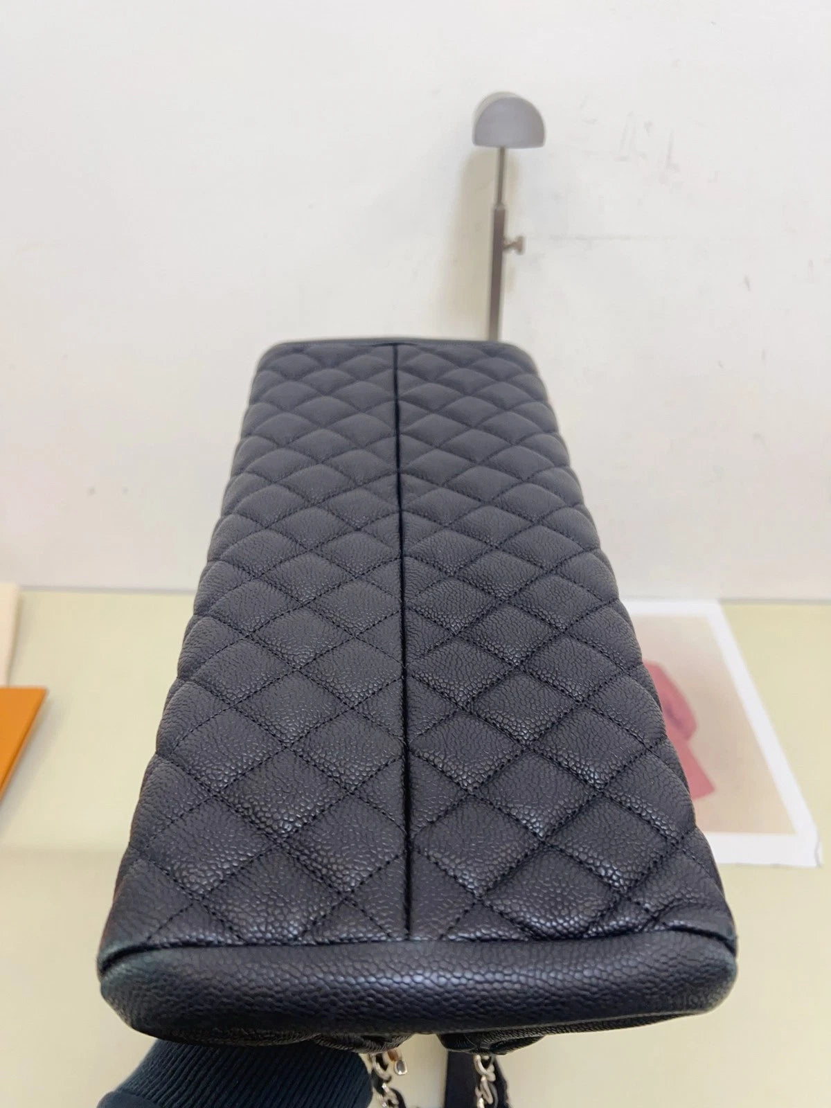 Chanel Bowling Calfskin Chain Shoulder Bag Diamond Black Silver Excellent