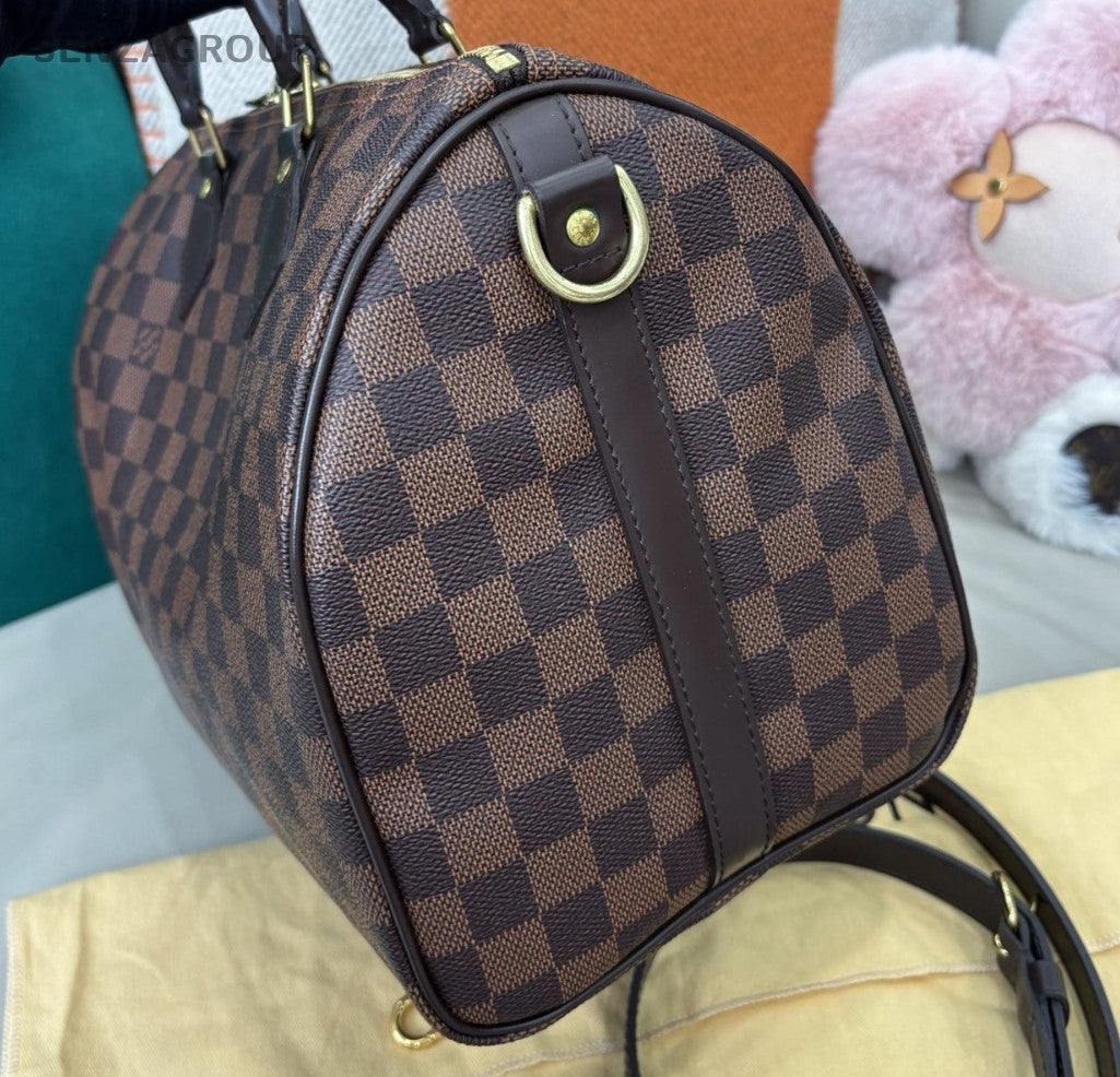 Louis Vuitton Speedy30 Damier Top Handle Bag Crossbody Brown Gold Women Classic