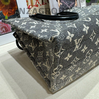 Louis Vuitton Onthego MM Denim Monogram Grey Tote Bag Women's Classic