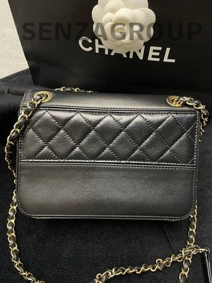 Chanel Black Gold Quilted Chain Shoulder Crossbody Bag Classic Women