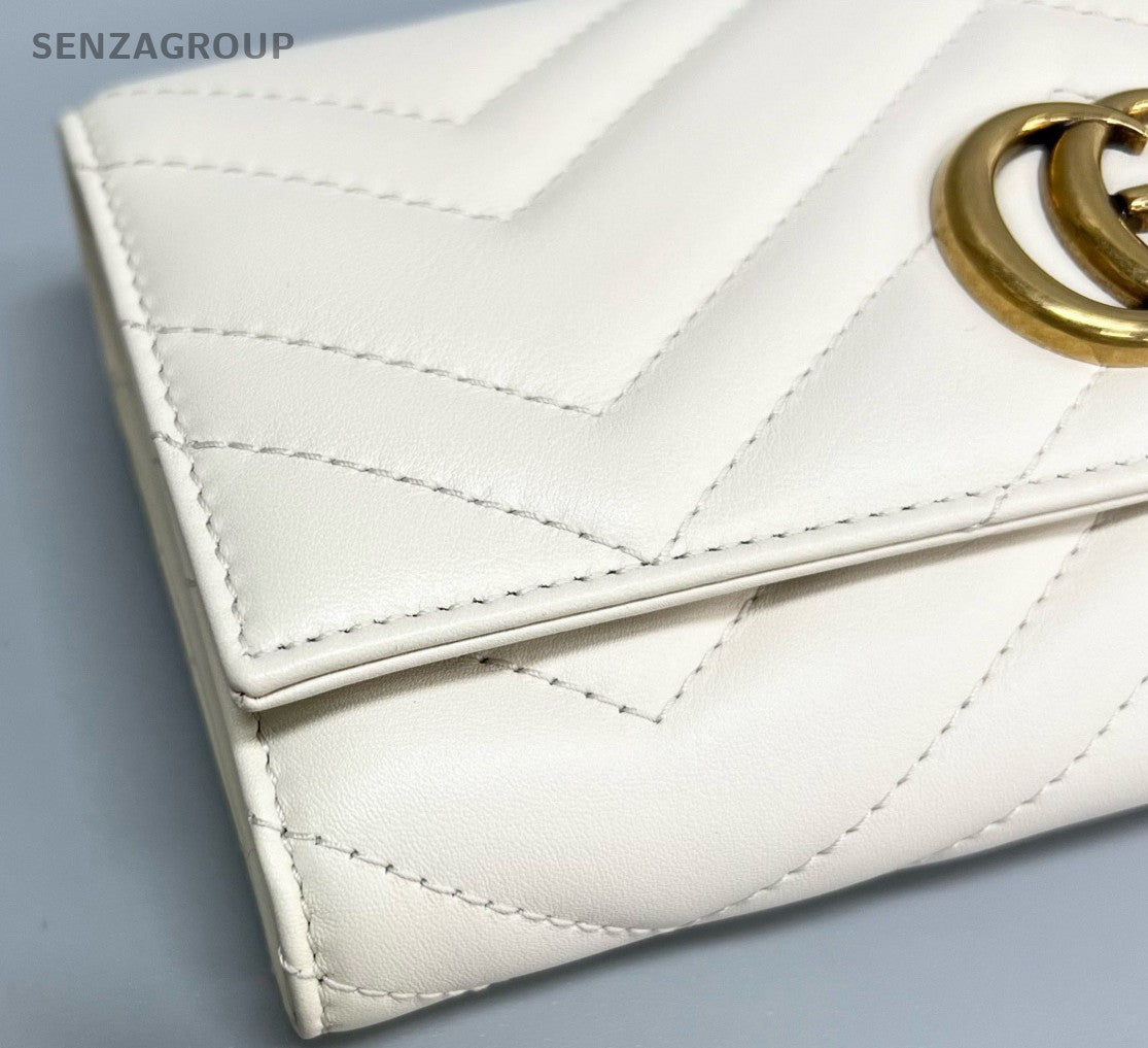 Gucci GG Marmont Long Wallet Clutch White Gold Used Women Classic