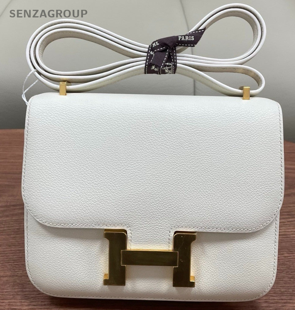 Hermes Constance18 Epsom Leather Mini Crossbody White Gold Women Classic