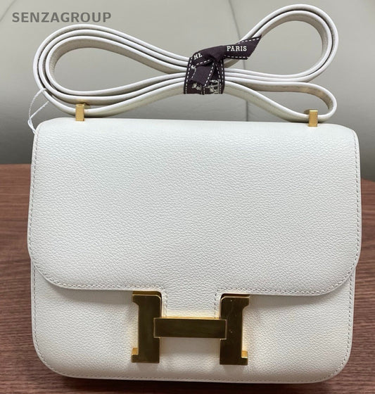 Hermes Constance18 Epsom Leather Mini Crossbody White Gold Women Classic