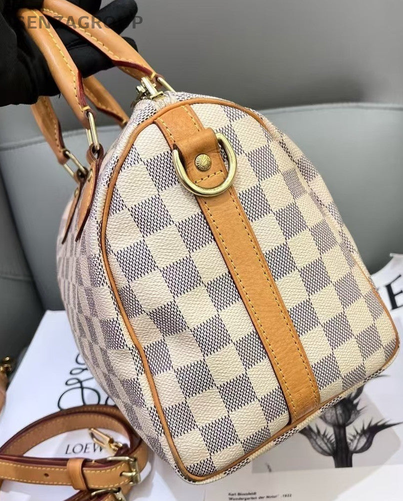 Louis Vuitton Speedy sp25 Damier Azur Top Handle Shoulder Bag Women Blue