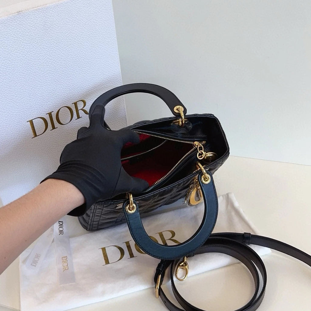 Dior Lady Dior Lambskin Crossbody Top Handle Excellent