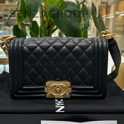 Chanel Le Boy Small Quilted Black Gold Calfskin Chain Shoulder Bag