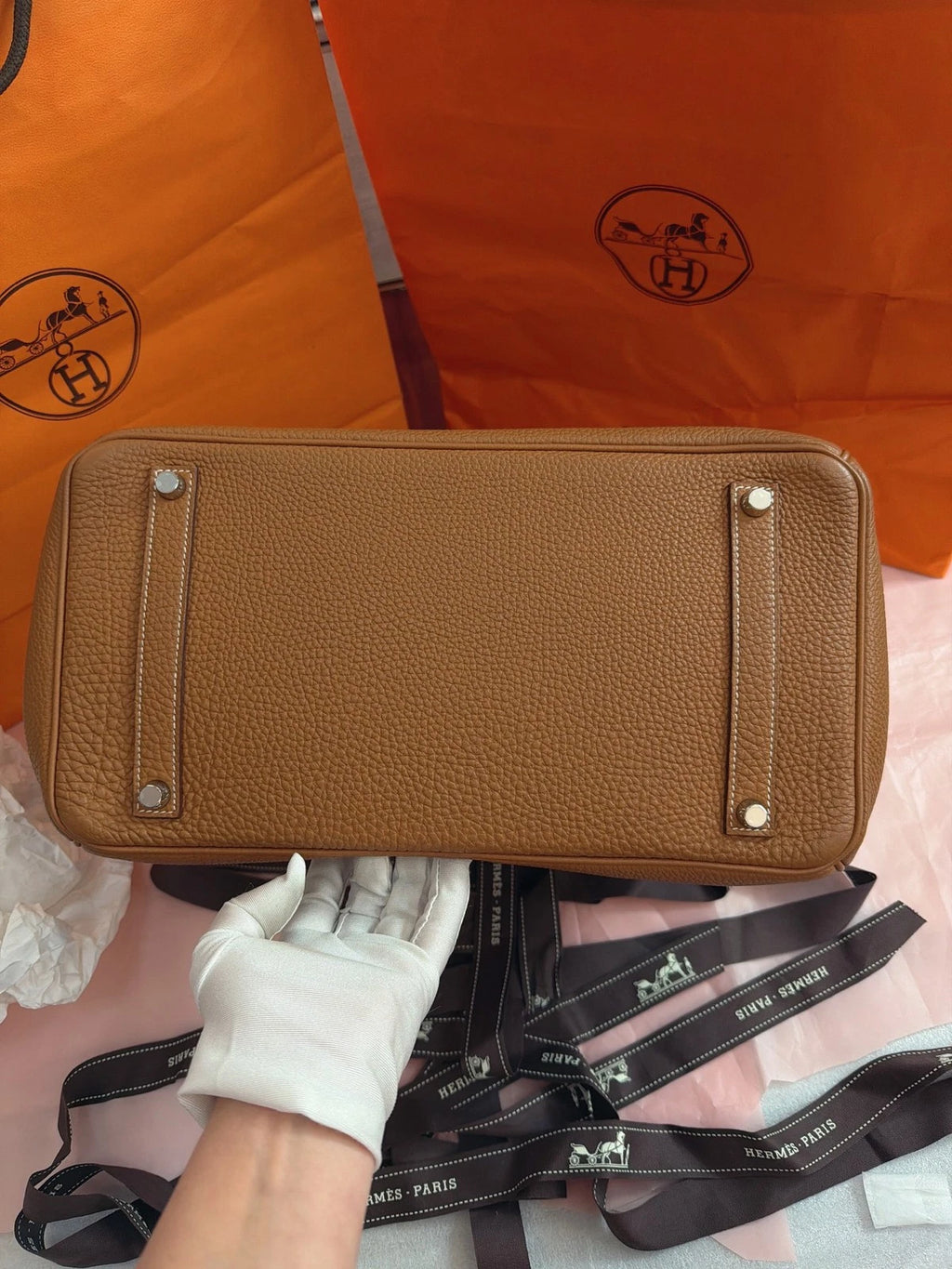 Hermes Birkin35 Top Handle Bag Brown Silver Used Women Classic