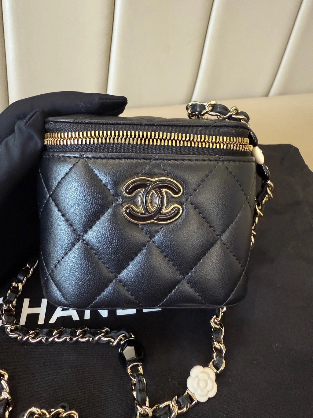 CHANEL Enamel Love Camellia Chain Box Lambskin Bag For Women