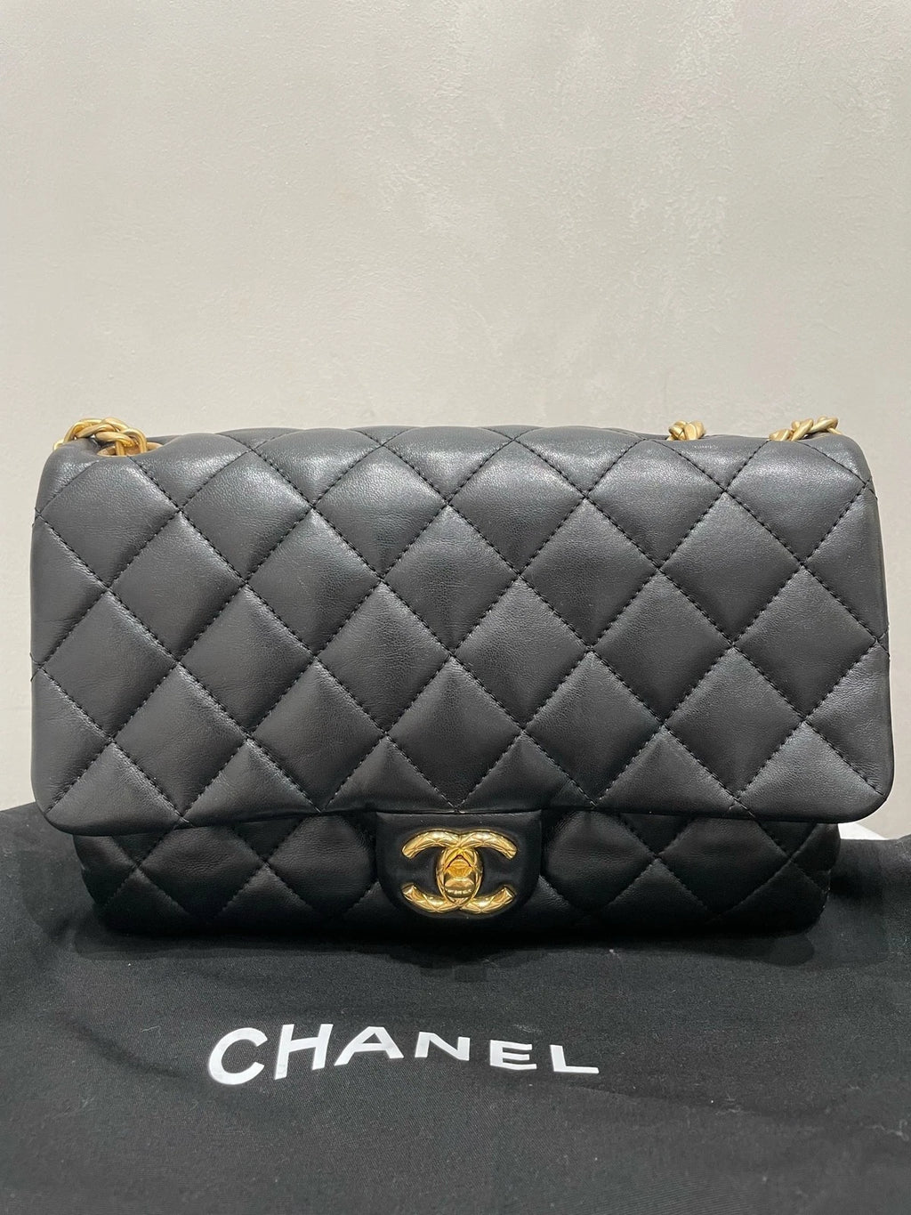 Authentic CHANEL Lambskin Black Flap Shoulder Bag For Women