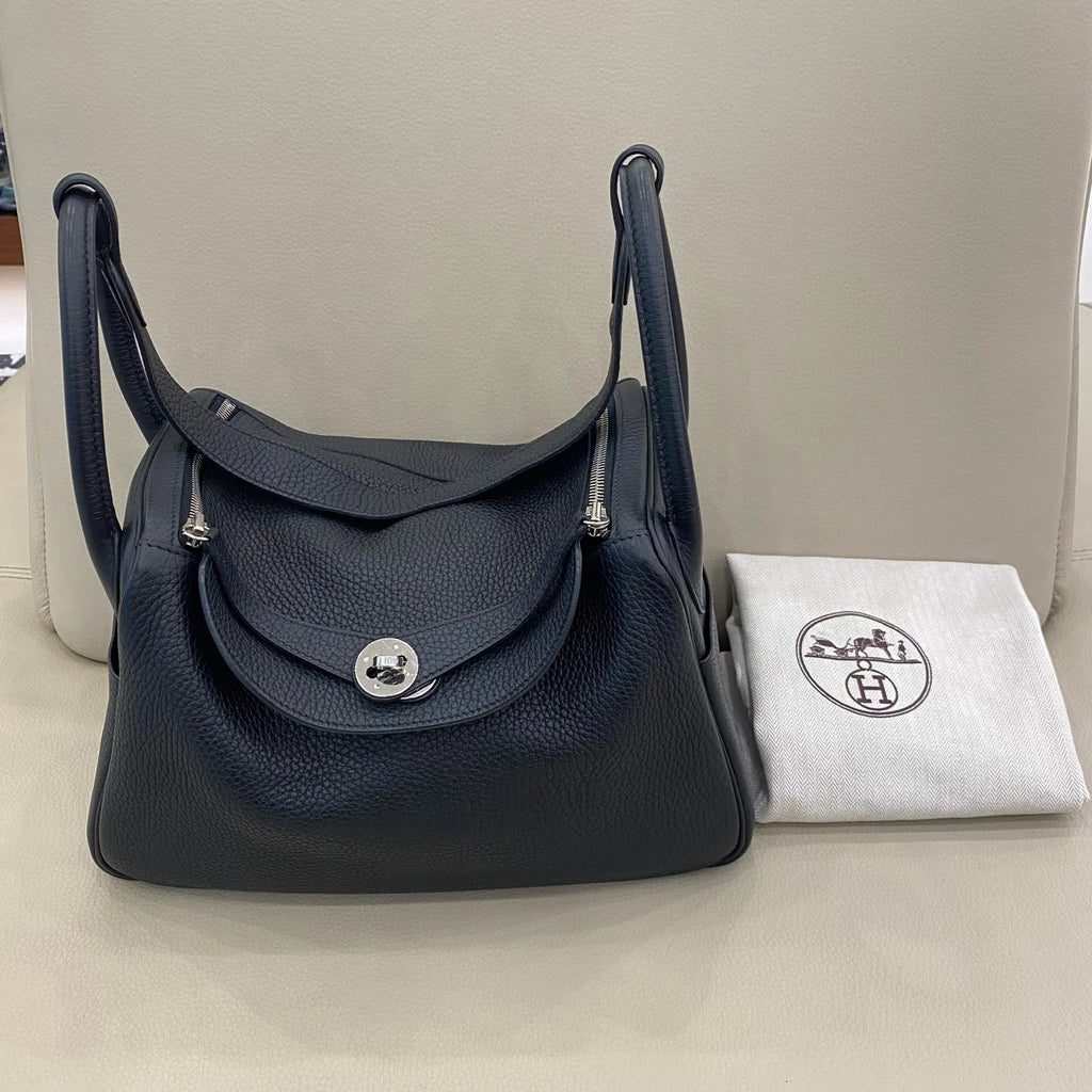 Hermes Lindy30 Black Silver Togo Leather Handbag For Women