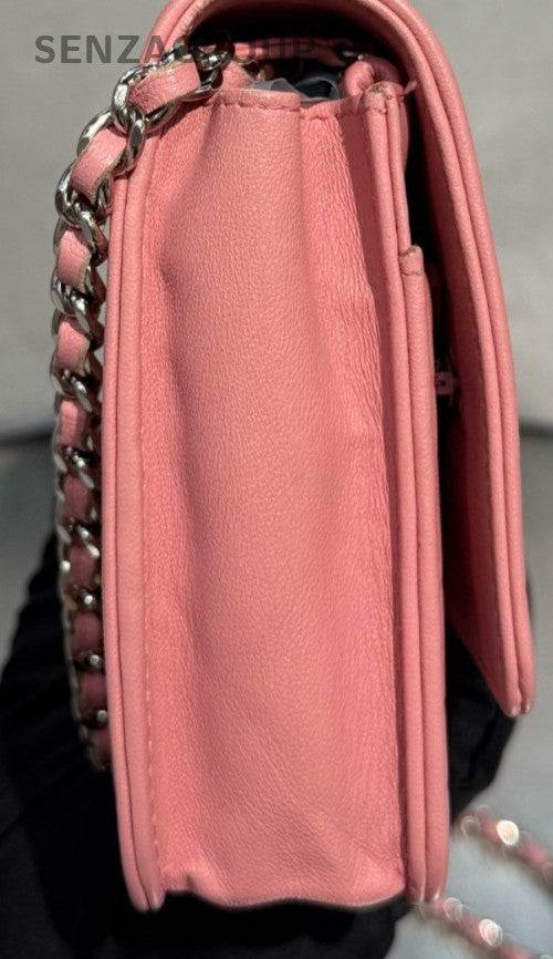 Chanel WOC Lambskin Chain Shoulder Bag Crossbody Pink Silver Women Designer