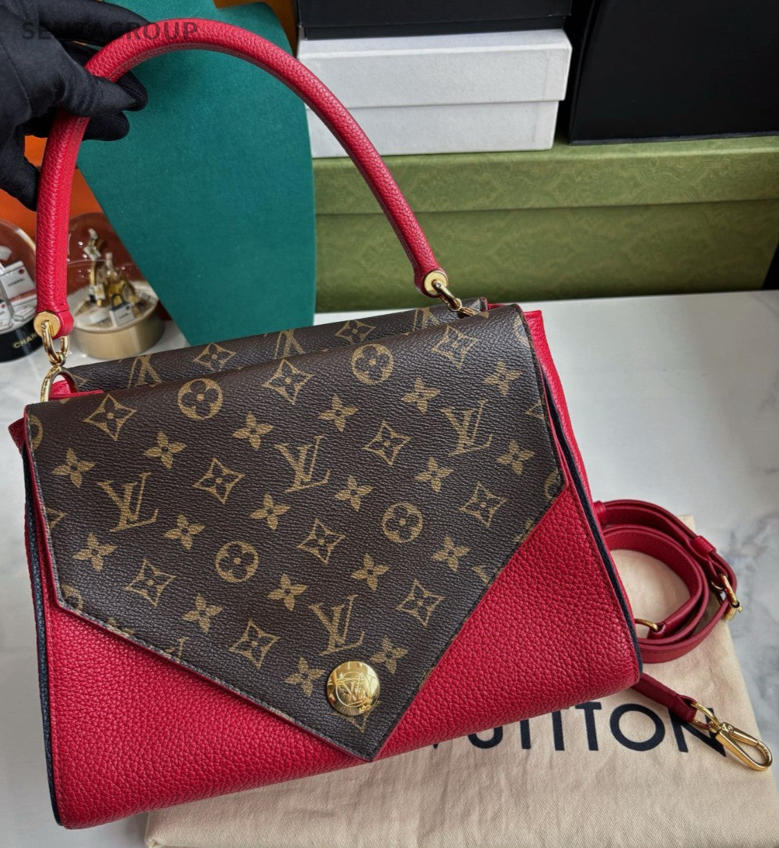 Louis Vuitton Double V Top Handle Monogram 2WAY Shoulder bag Red Women